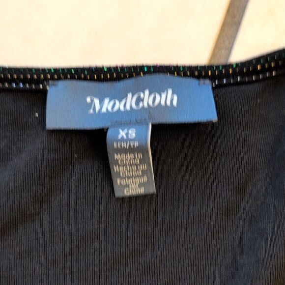 NWT ModCloth Layered In Luminosity black balloon long sleeve blouse metallic XS - Picture 3 of 10